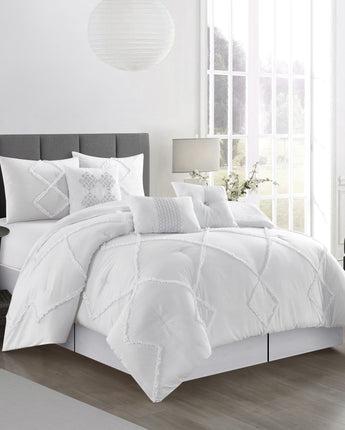 Alissar 7 Piece Comforter Set, White, Solid