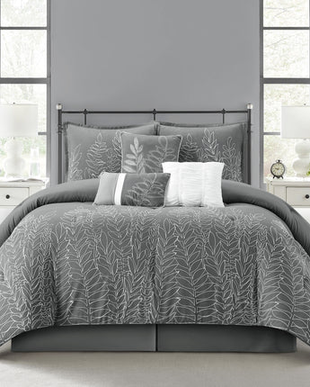 Alicia 7-Piece Leaves Comforter Set, Gray