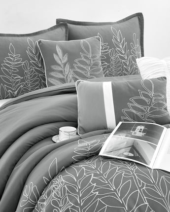 Alicia 7-Piece Leaves Comforter Set, Gray