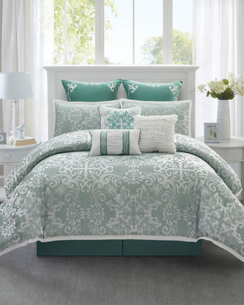Barvina 9 Piece Damask Comforter Set Sage