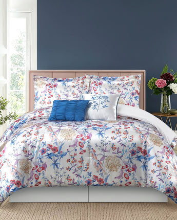 Blenda 6 Pieces Floral Solid Satin Print Comforter Set