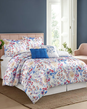 Blenda 6 Pieces Floral Solid Satin Print Comforter Set