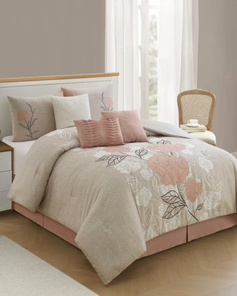 Camellia 7 Piece Comforter Set, Blush, Floral