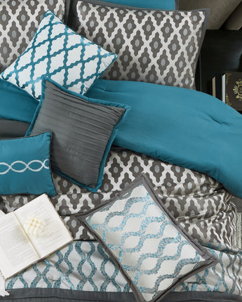 Caval 12 Piece Geometric Comforter Set Blue