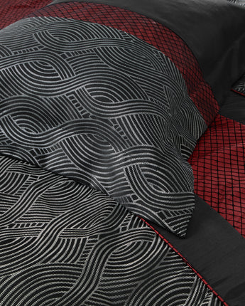 Corell 7-Piece Comforter Set, Black/Red, Geometric, Patchwork