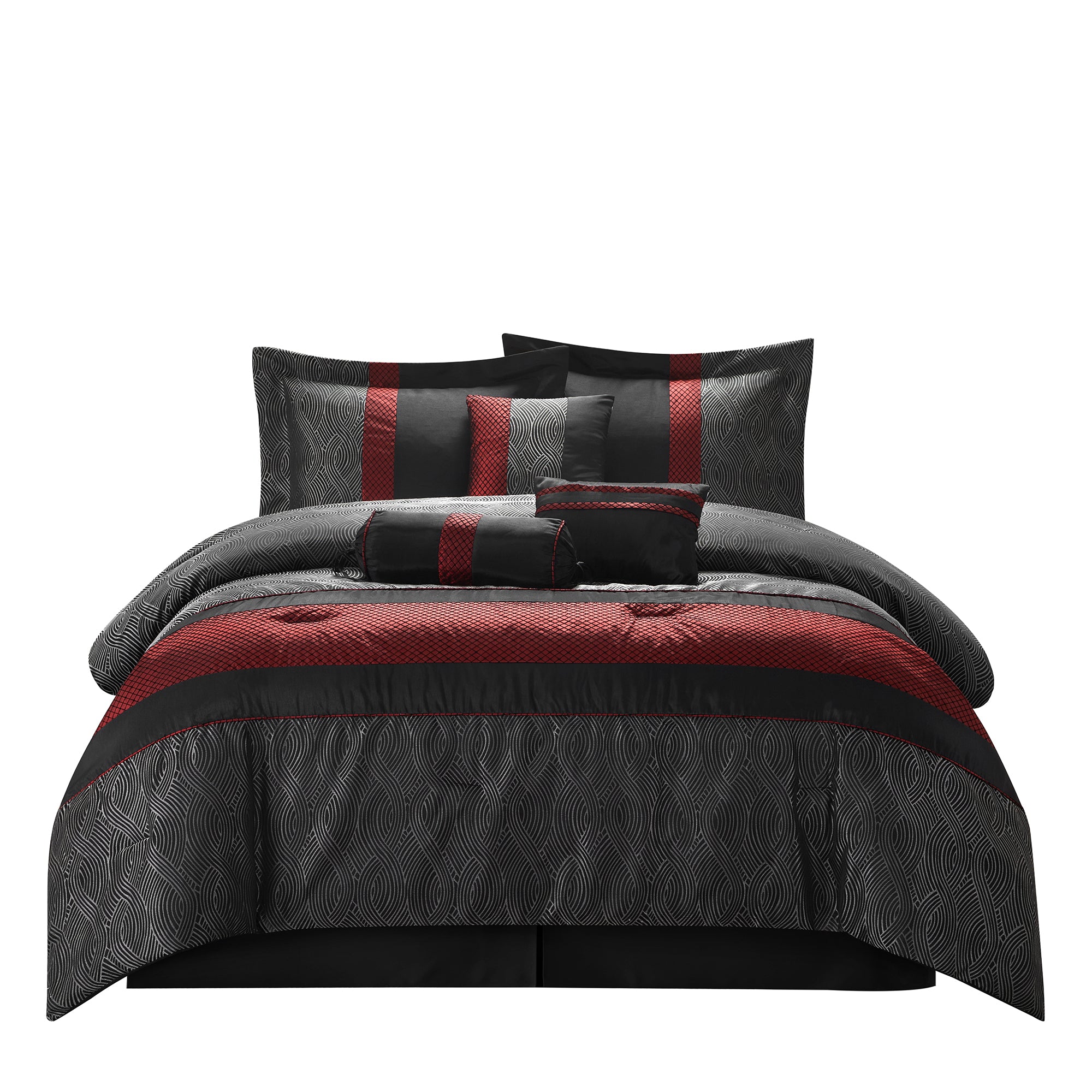 Corell 7Piece Comforter Set, Black/Red, Geometric, Patchwork Nanshing Home