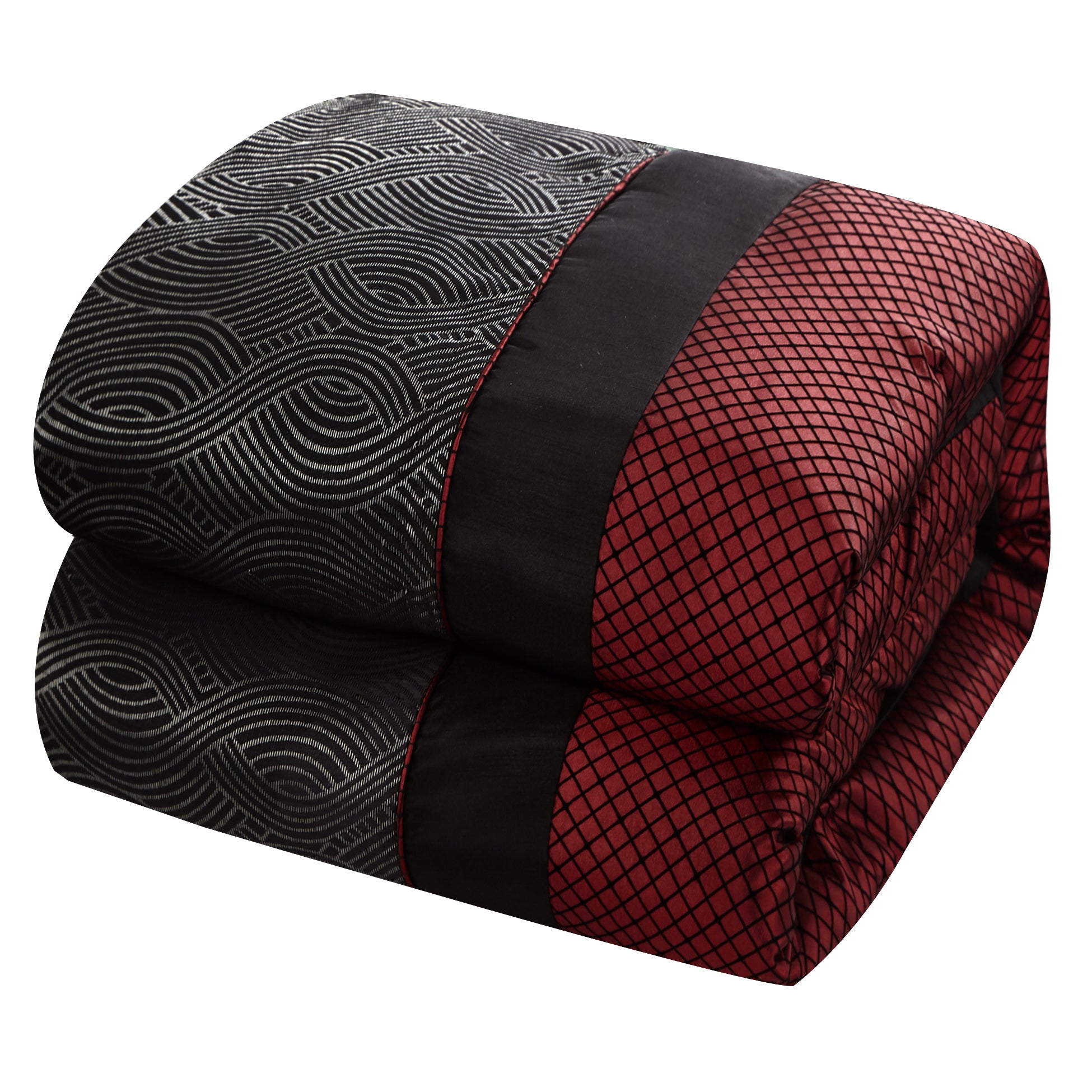 Corell 7Piece Comforter Set, Black/Red, Geometric, Patchwork Nanshing Home