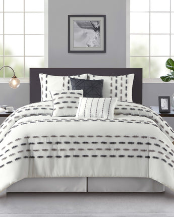 Crocus 7 Piece Stripe Comforter Set White/Grey