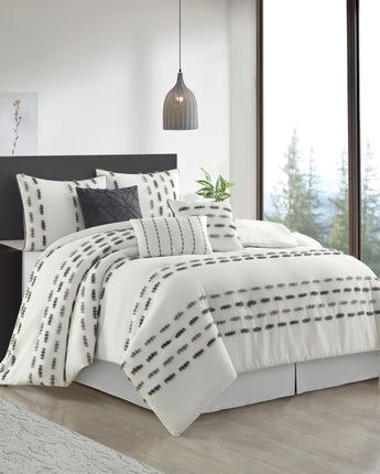 Crocus 7 Piece Stripe Comforter Set White/Grey
