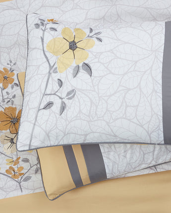 Candice 12-Piece Floral Comforter Set, Grey/Yellow