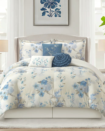 Carys 7 Pieces  Floral Microfiber Print Comforter Set