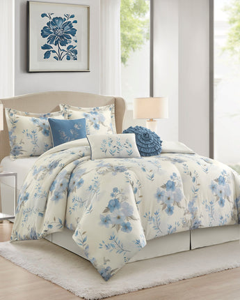 Carys 7 Pieces  Floral Microfiber Print Comforter Set