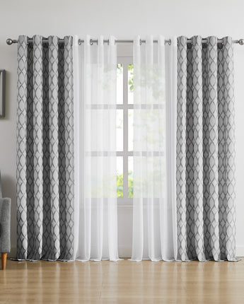 Cruella 4 Piece Panels Jacquard Curtains 54’’x84’’ with a Lightweight Terylene Sheer