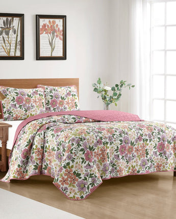 Eira 3 Piece Floral Quilt Set Pink