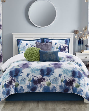 Eyla 9 Piece Floral Comforter Set, Blue/Purple