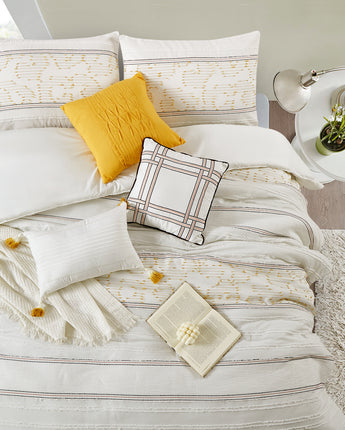 Ferdinico 7 Piece Stripe Comforter Set, White/Yellow