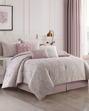 Fraidy 7 Piece Comforter Set Pink, 100% Cotton