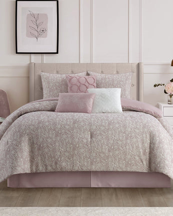 Fraidy 7 Piece Comforter Set Pink, 100% Cotton