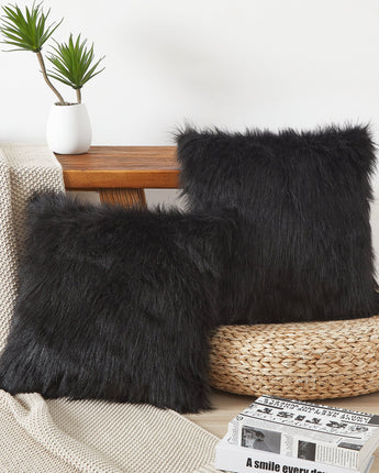 Flafia Faux Fur Fluffy Throw Pillow Covers, Black, Set of 2
