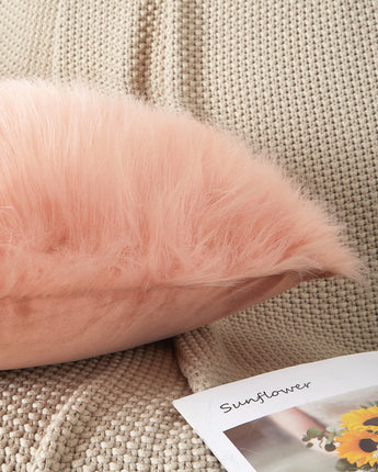 Flafia Faux Fur Fluffy Throw Pillow Covers, Solid Rose Blush, Set of 2