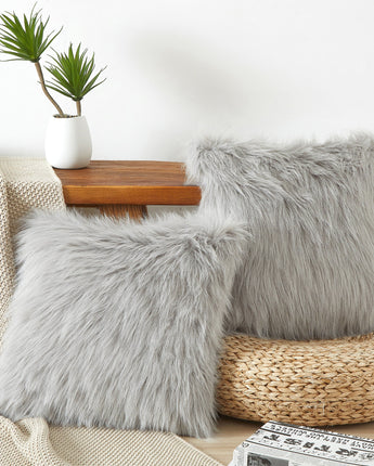 Flafia Faux Fur Fluffy Throw Pillow Covers, Grey,  Set of 2