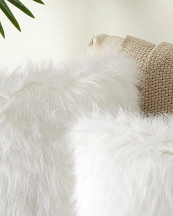 Flafia Faux Fur Fluffy Throw Pillow Covers, White, Set of 2