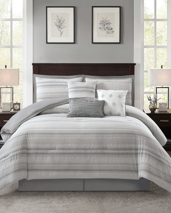 Gamla 7 Piece Stripe Comforter Set Grey