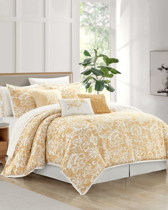 Gauda 11 Piece Floral Comforter Set Gold/White