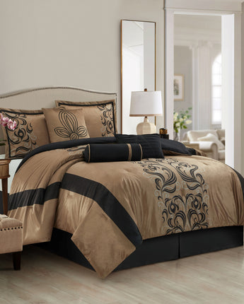 Helda Flocked 7-Piece Comforter Set, Brown