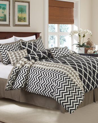 Josh 7 Pieces Geometric Comforter Set, Black