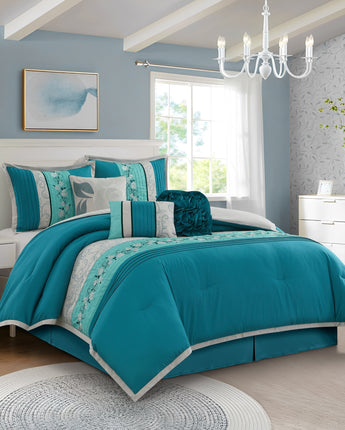 Juliana Floral 7-Piece Comforter Set, Teal/Grey