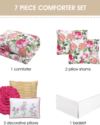 Meliora 7 Pieces Floral Microfiber Print Comforter Set