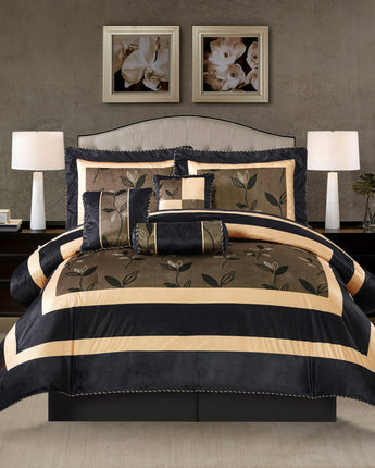 Pastora  Plush Print Leaves 7-Piece Comforter Set