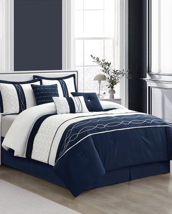 Penley 7-Piece Comforter Set, Navy/White, Geometric