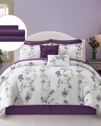 Quinton 10 Piece Jacquard Floral Print Watercolor Comforter Set