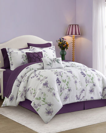 Quinton 10 Piece Jacquard Floral Print Watercolor Comforter Set