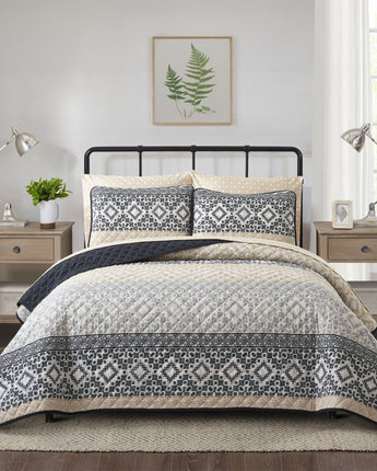 Salma 7 Piece Quilt Set Black/Taupe