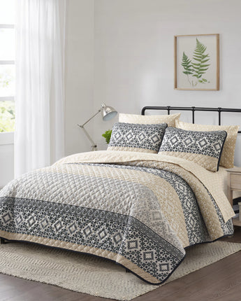 Salma 7 Piece Quilt Set Black/Taupe
