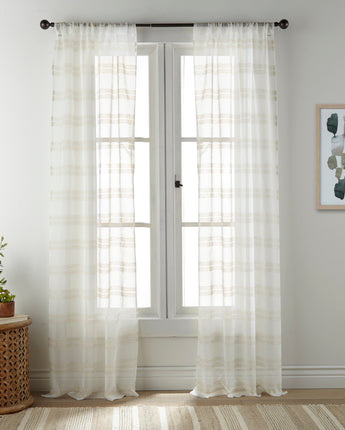 Sankara Woven Stripe Sheer Rod Pocket Curtains Set of 2