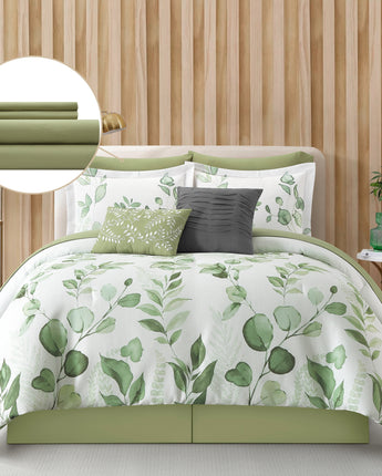 Yahya 10 Piece Waffle Microfiber Print Watercolor Comforter Set