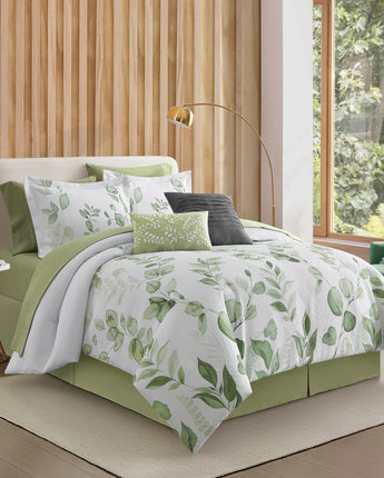 Yahya 10 Piece Waffle Microfiber Print Watercolor Comforter Set