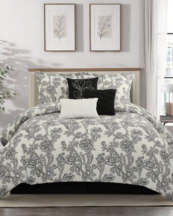 Maybole 7-Piece Comforter Set, Black White, Floral