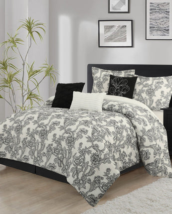 Maybole 7-Piece Comforter Set, Black White, Floral
