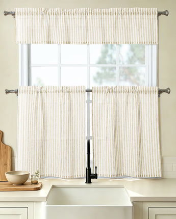 Semira Rod Pocket 3-Piece Stripes Tier Kitchen Curtain Sets