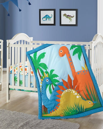 Happy Dinosaur 3 Piece Baby Nursery Crib Bedding Set, Multi-Color, 33 x 42, Animal Print