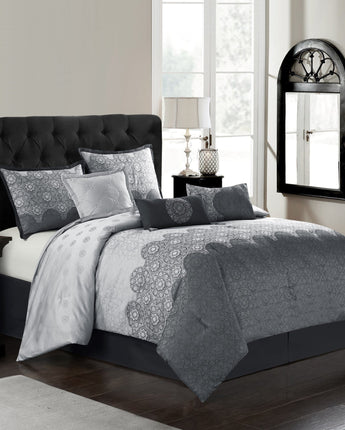 Harwick 7-Piece Comforter Set, Grey, Abstract