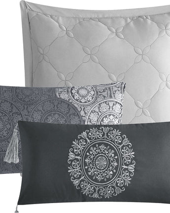 Harwick 7-Piece Comforter Set, Grey, Abstract