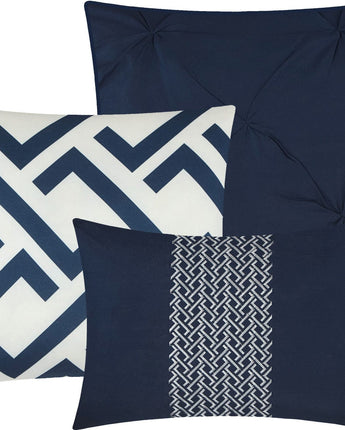 Loren 7-Piece Reversible Comforter Set, Navy, Solid Color