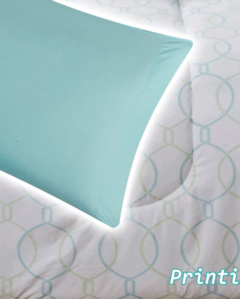 Monarch 7-Piece Bed-In-A-Bag, White/Aqua, Geometric