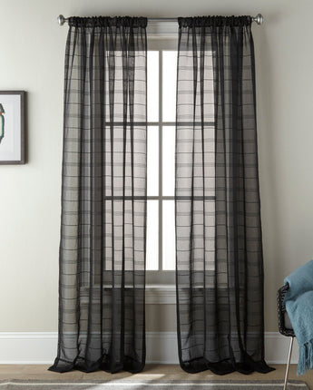 Klelia Semi-Sheer Rod Pocket Curtain Panel Pair, Black
